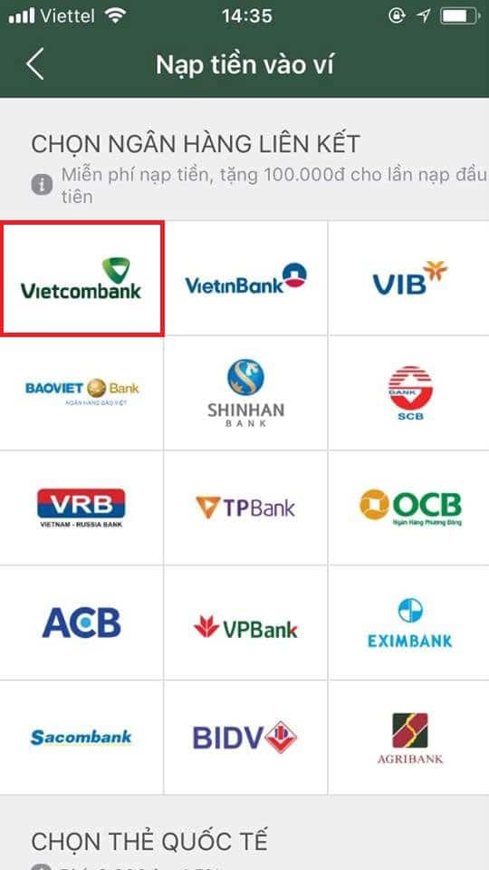 hướng dẫn các bước liên kết với ngân hàng Vietcombank
