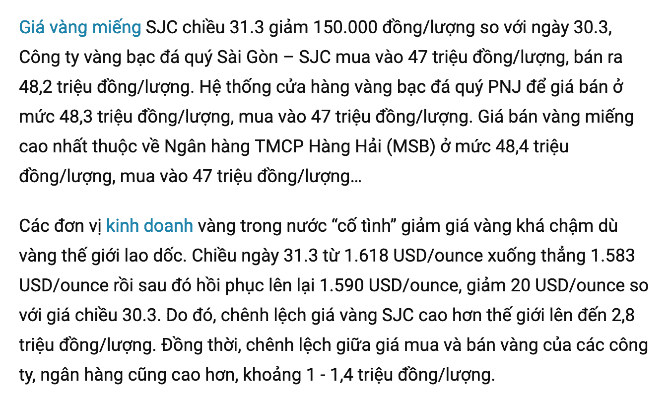 Cách tính giá vàng Việt nam từ giá vàng thế giới
