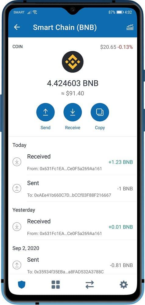 cach gui va nhan bnb tren binance smart chain 3